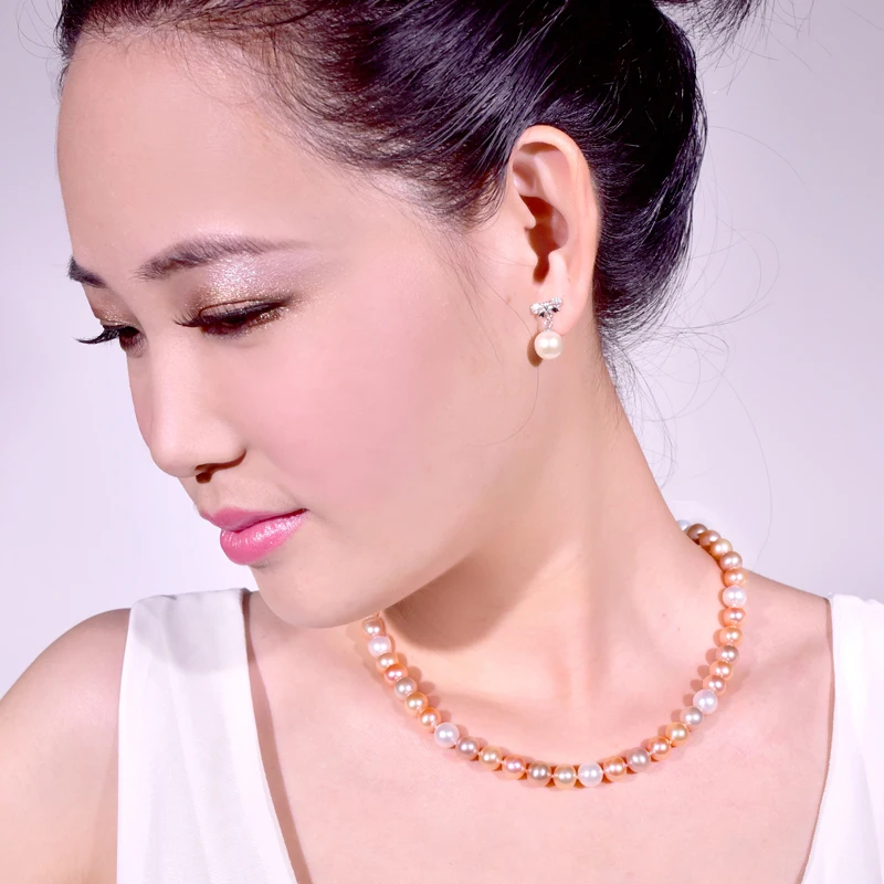 Женская цепочка с круглым пресноводным жемчугом 8-9 мм | Украшения и аксессуары