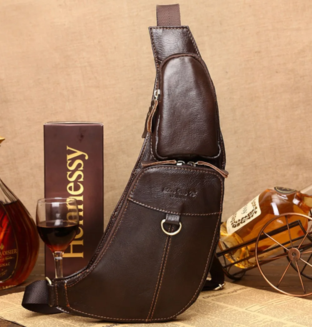 

Men Genuine Leather Sling Backpack Knapsack Travel Shoulder Crossbody Bags Natural Skin Male Sling Messenger Chest Bag Rucksack
