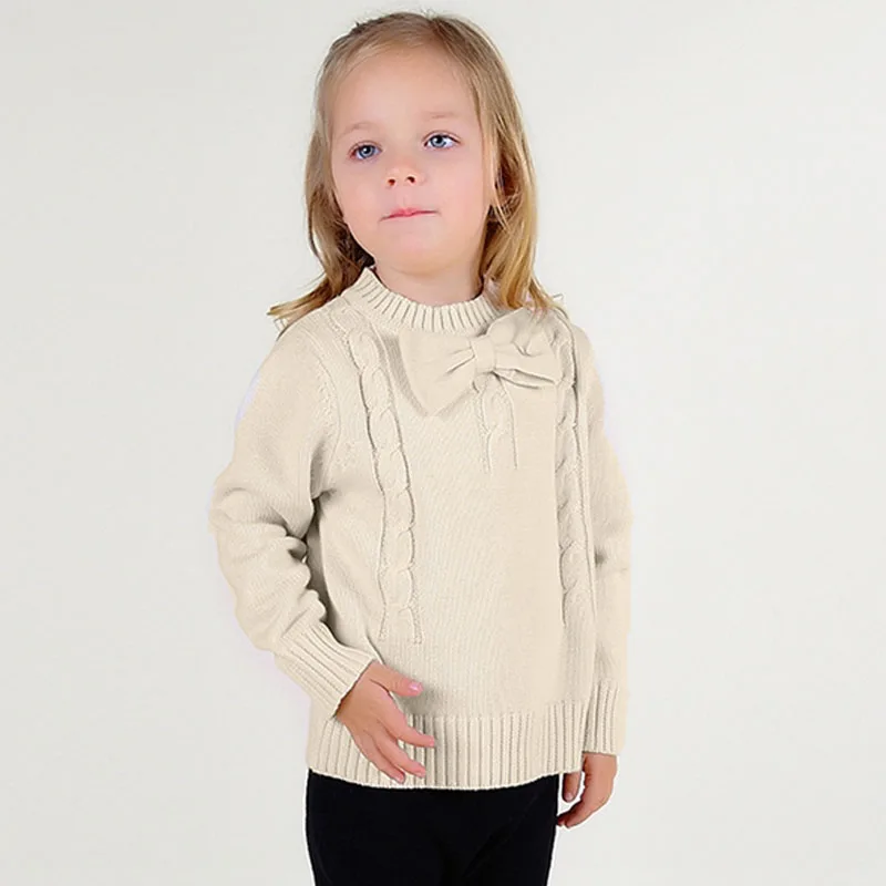 Winter Autumn Children Bow Sweater Warm Girls Sweaters Kids Knitted Pullovers Clothes Infantis Solid Clothing | Детская одежда и