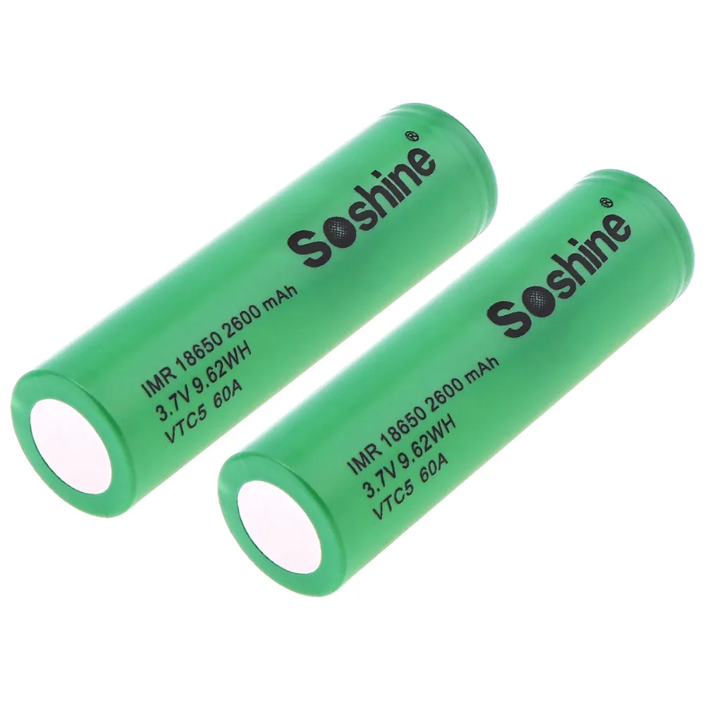 4 шт. аккумуляторная батарея Soshine IMR 18650 2600 мАч 3 7 В 9 62 Вт/ч VTC5 60A с низким