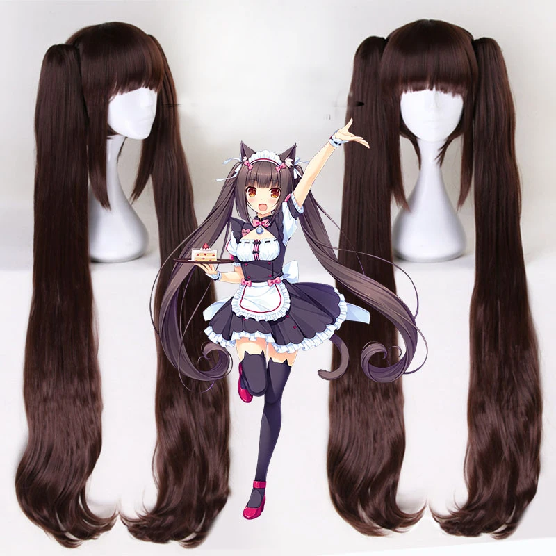 Chocola Wig Anime NEKOPARA Cosplay Wig Women Chocolate 100cm Heat Resistant Synthetic Hair NEKOPARA Cosplay Hair + Hairnet