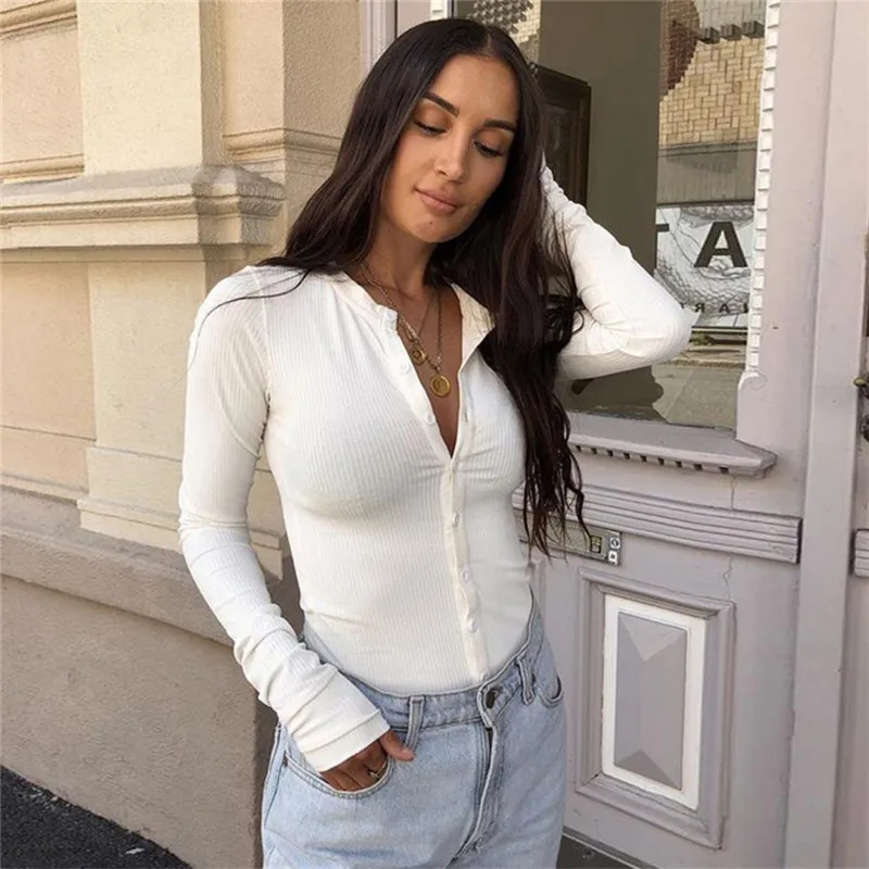 Новая женская футболка с длинным рукавом и полуоткрытым воротником однобортный