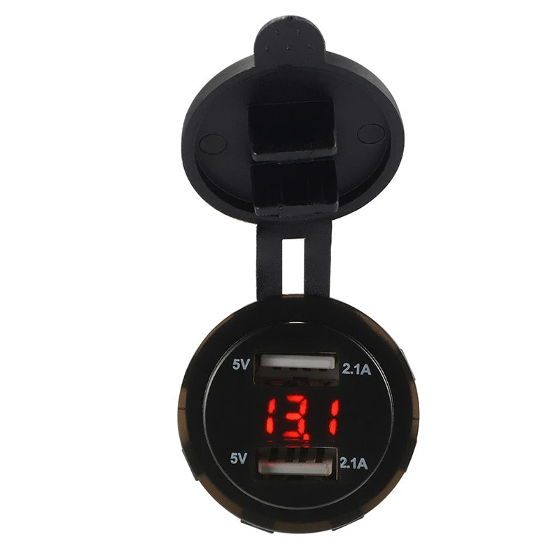1PC 5V 2.1A Dual USB Port Charger Socket with LED Voltmeter Indictator Digital Display for Car Motorcycle For Phone Pad Tablet - Plug Type: Red