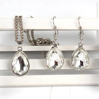 1set vintage water drop pendant necklace earrings fashion jewelr white