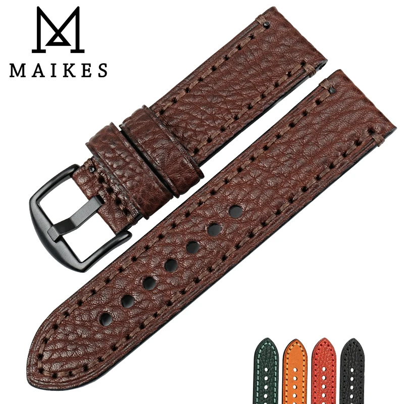 Ремешок MAIKES мужской кожаный аксессуары для часов коричневый браслет Panerai 20 мм 22 24