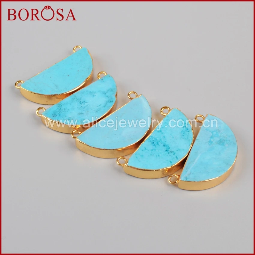 BOROSA 10 шт золотой цвет полумесяц синий Howlite камень соединитель натуральный