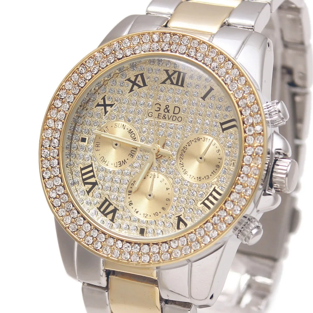 

2017 G&D Top Brand Gold Luxury Women Quartz Wristwatches Diamods Stainless Steel Relojes Mujer Womens Watches Relogio Feminino