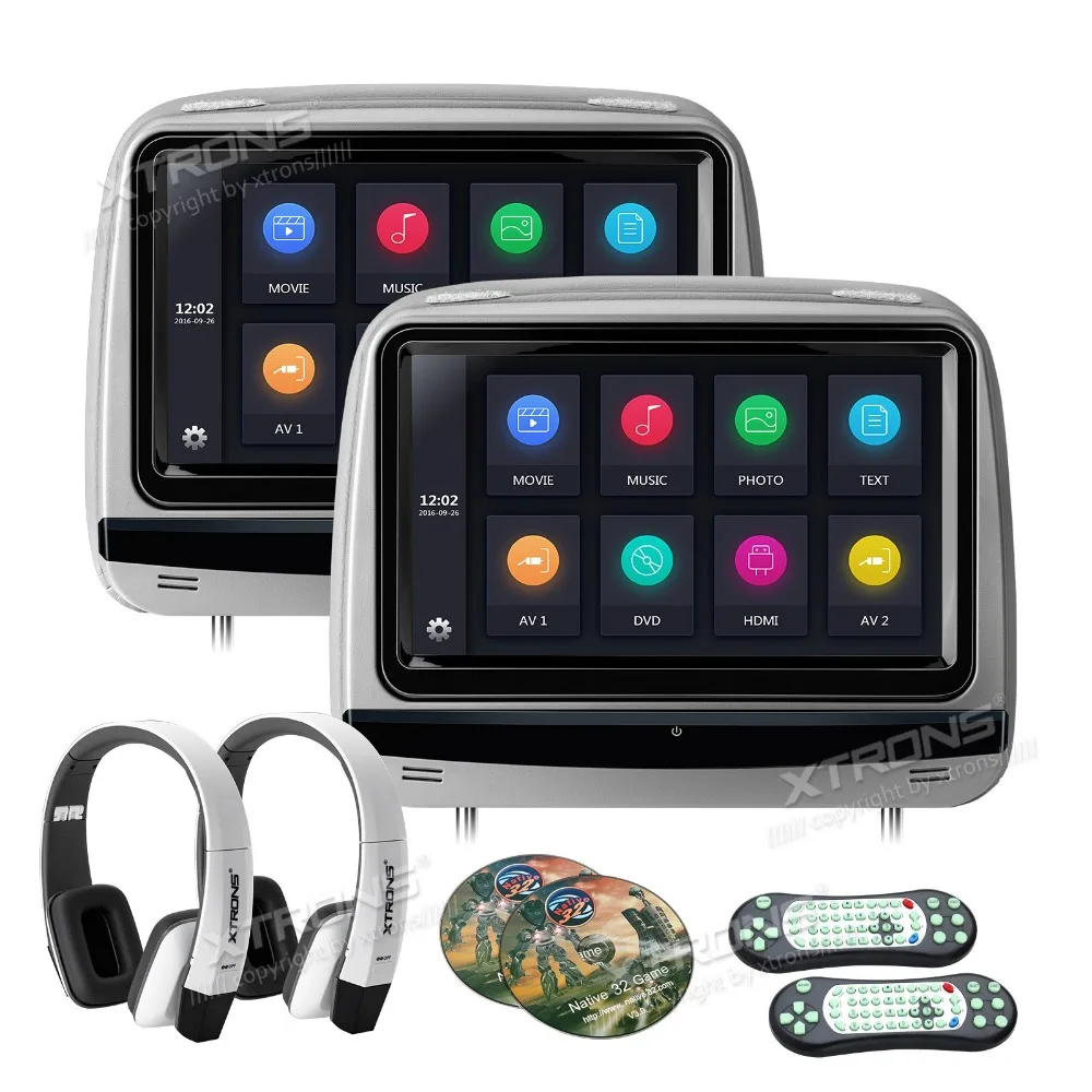 XTRONS 2 шт. 9-дюймовый автомобильный подголовник DVD-плеер монитор 1080P видео HD