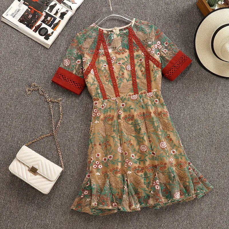 Стиль подиума 2019 летняя Женская Вышивка с короткими рукавами мини платье женские