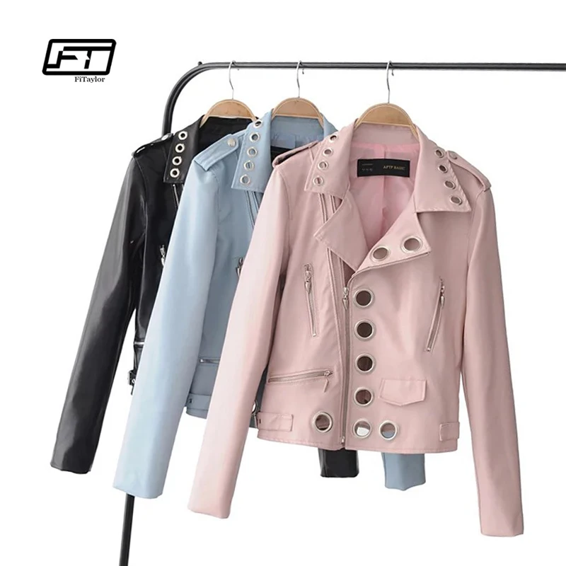 Fitaylor женская кожаная куртка в стиле панк из мягкой искусственной кожи розовая