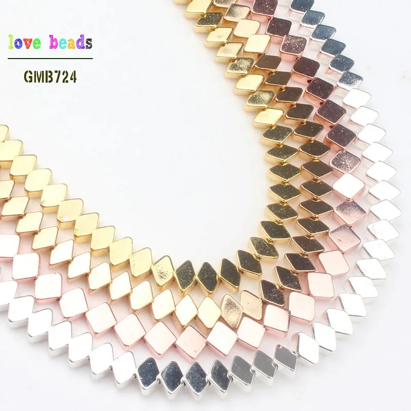 Натуральный камень розовое золото серебристый гематит геометрические ромб