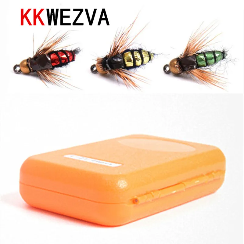 

KKWEZVA 40pcs Fly fishing Lure Hooks And box Bee Insects Style Salmon Flies Trout Single Dry Fly Fishing Lakes Fishing Tackle