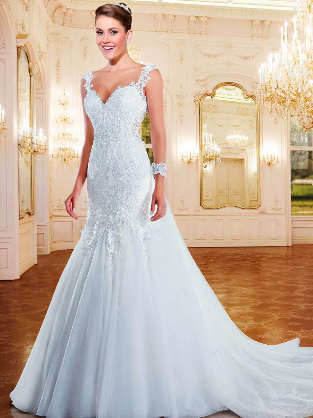 MicBridal 2016 Бесплатная Доставка Cap Рукавом Оболочки Труба Аппликация Плиссе Ruched Люкс