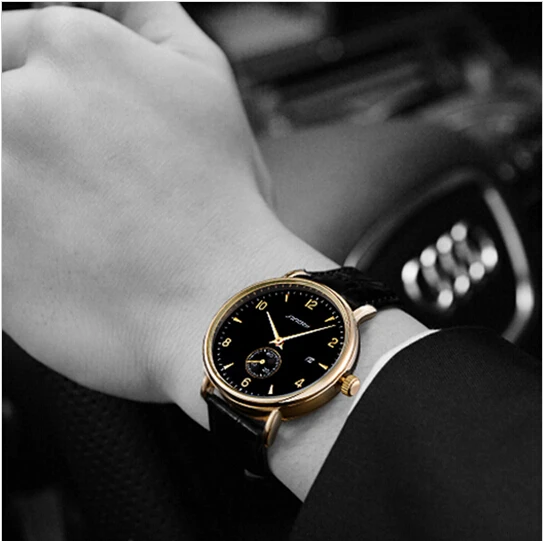 SINOBI Fashion Gold Wrist Watch Men Luxury Brand Watches Leather Strap Auto Date Men's Clock saat erkek kol saati | Наручные часы