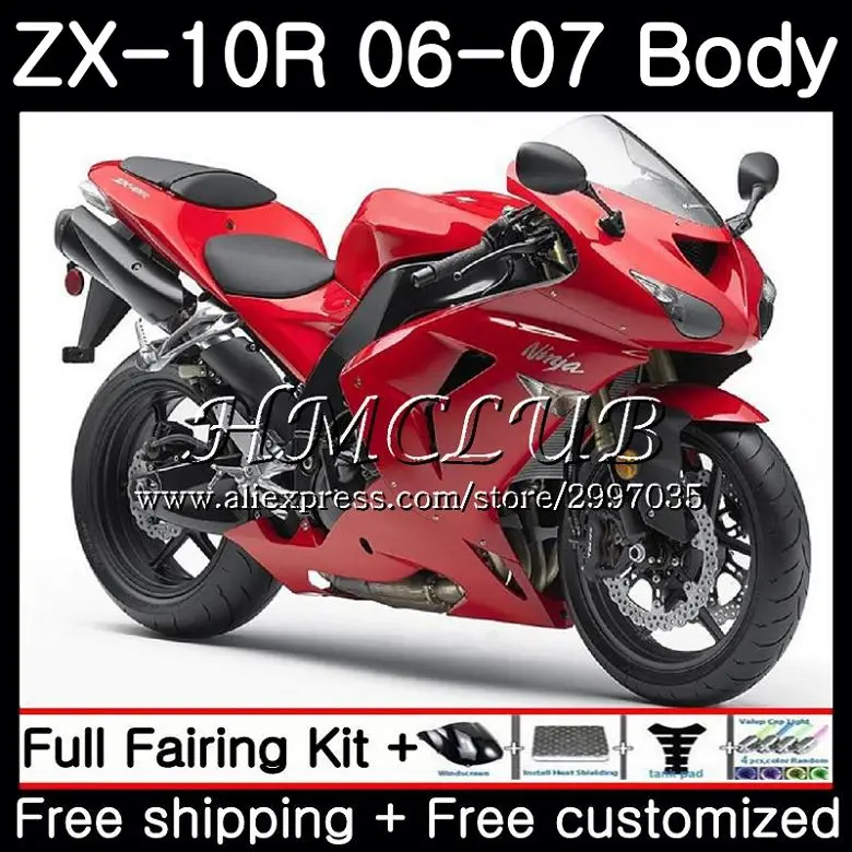 

Кузов для KAWASAKI NINJA глянцевый красный ZX1000C ZX-10R 2006 2007 61HC.14 ZX1000 C ZX 10 R ZX 10R 06 07 ZX10R 06 07 комплект обтекателей