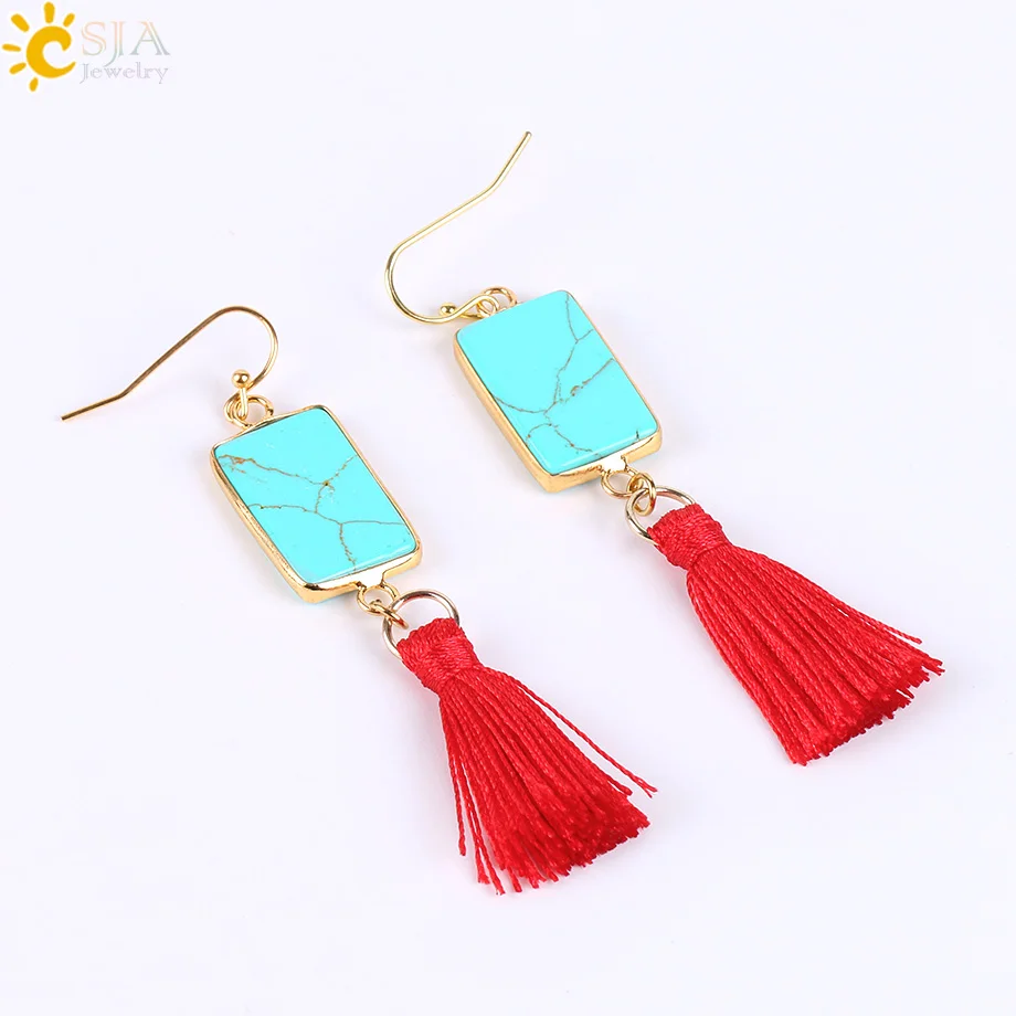 Женские прямоугольные серьги CSJA Зеленый Хаулит красные шелковые с кисточками