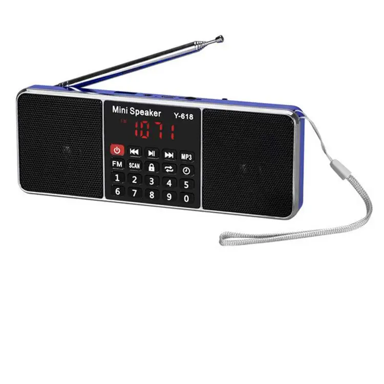 Blue Y-618 мини FM радио FM dab радио radyo динамик USB Перезаряжаемый музыкальный плеер Поддержка TF/SD карты с светодиодный экран дисплея - Цвет: Blue