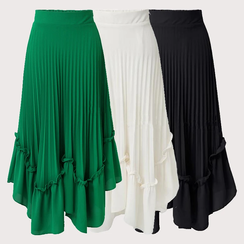 Trytree весна лето женская юбка шорты шифон Макси высокая талия плиссированная