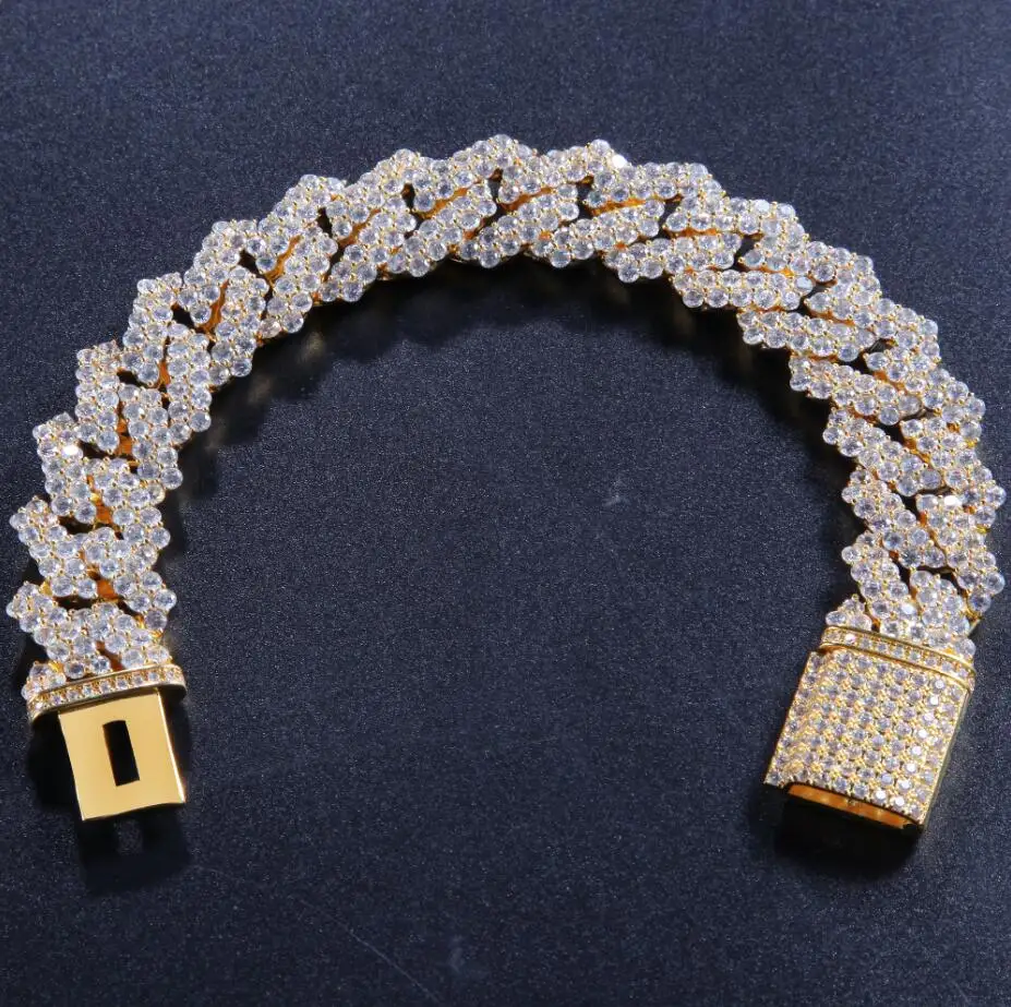 TBTK 17 мм ширина кубинская цепочка звено браслет золото/серебро Металл с Bling Кристалл Циркон камни геометрические ювелирные изделия для мужчин запястье - Окраска металла: Gold