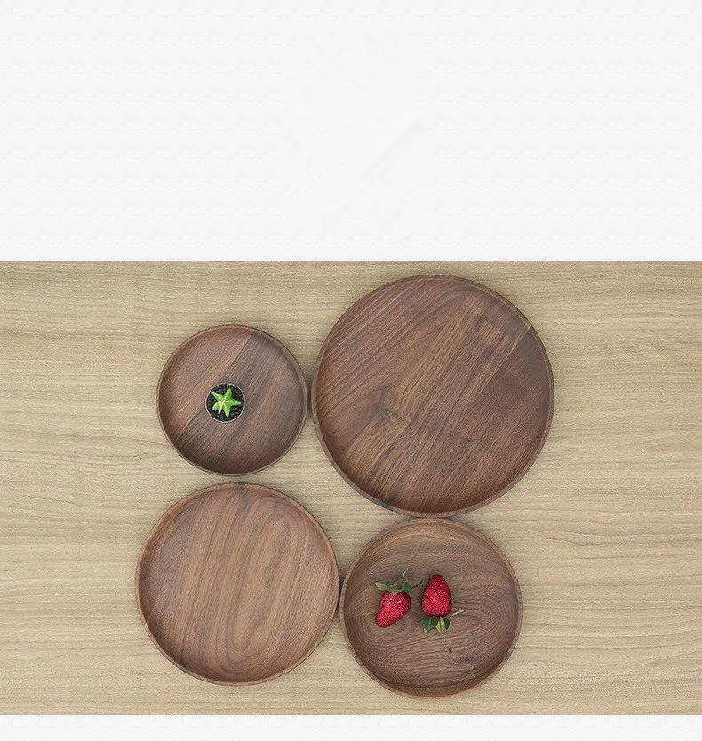 1PC Black Walnut Wood Plate Western Round Wooden Pizza Snacks Dessert Tray Popular Eco-friendly Dishes MF 021 | Дом и сад