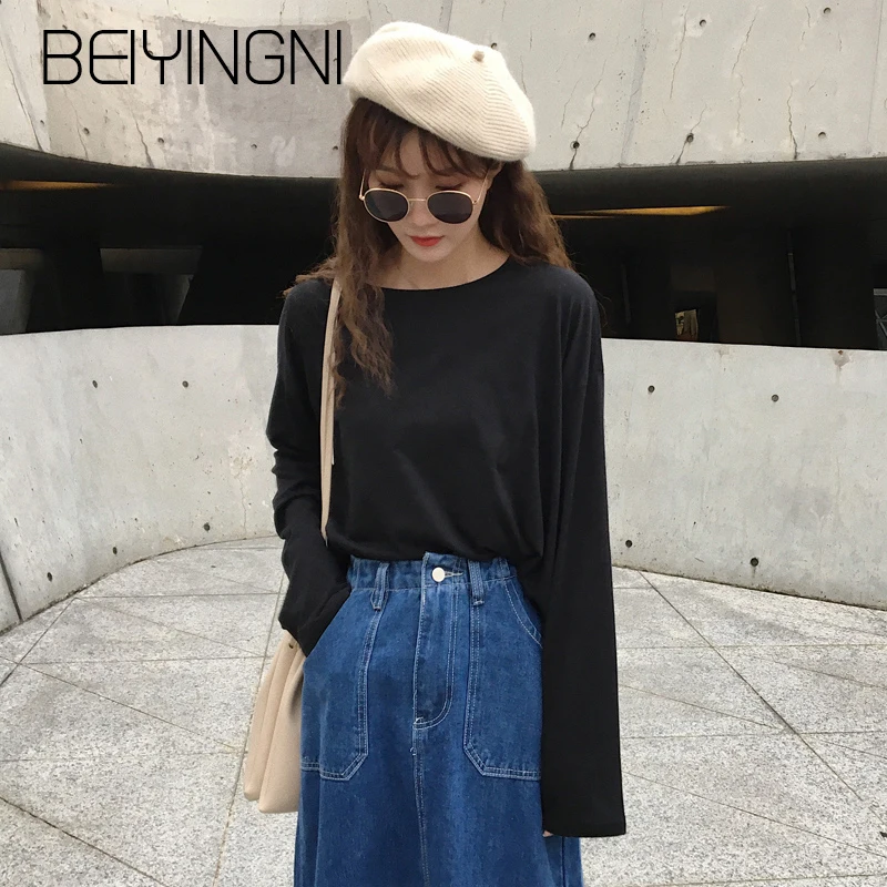 Beiyingni пикантные Топы женские модные однотонные короткие футболки с длинными