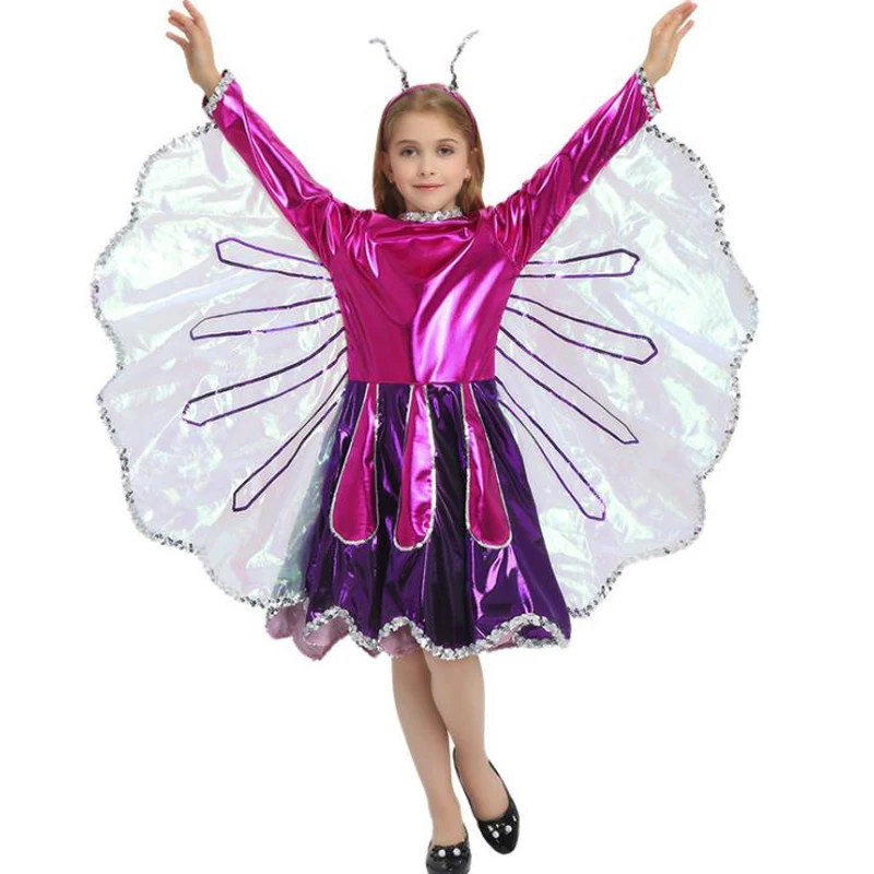 

Высококачественные Волшебные костюмы для девочек с фиолетовыми бабочками и Божьими коровками, Лесной Зеленый эльф, волшебный костюм для ко...