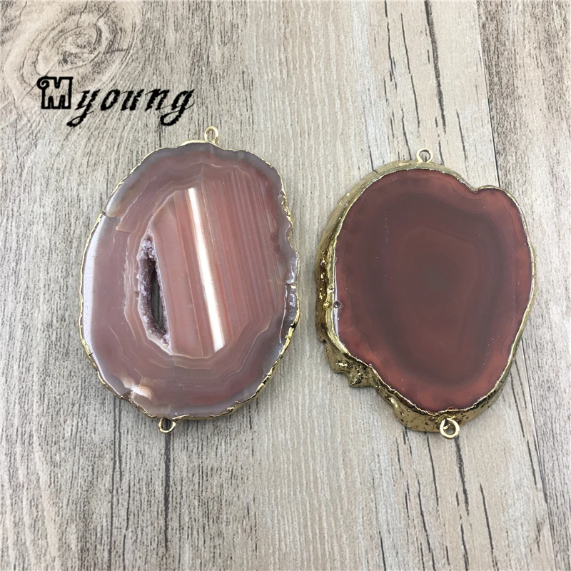 Большой коричневый полосатый Агат кварц друза соединительный кулон края из