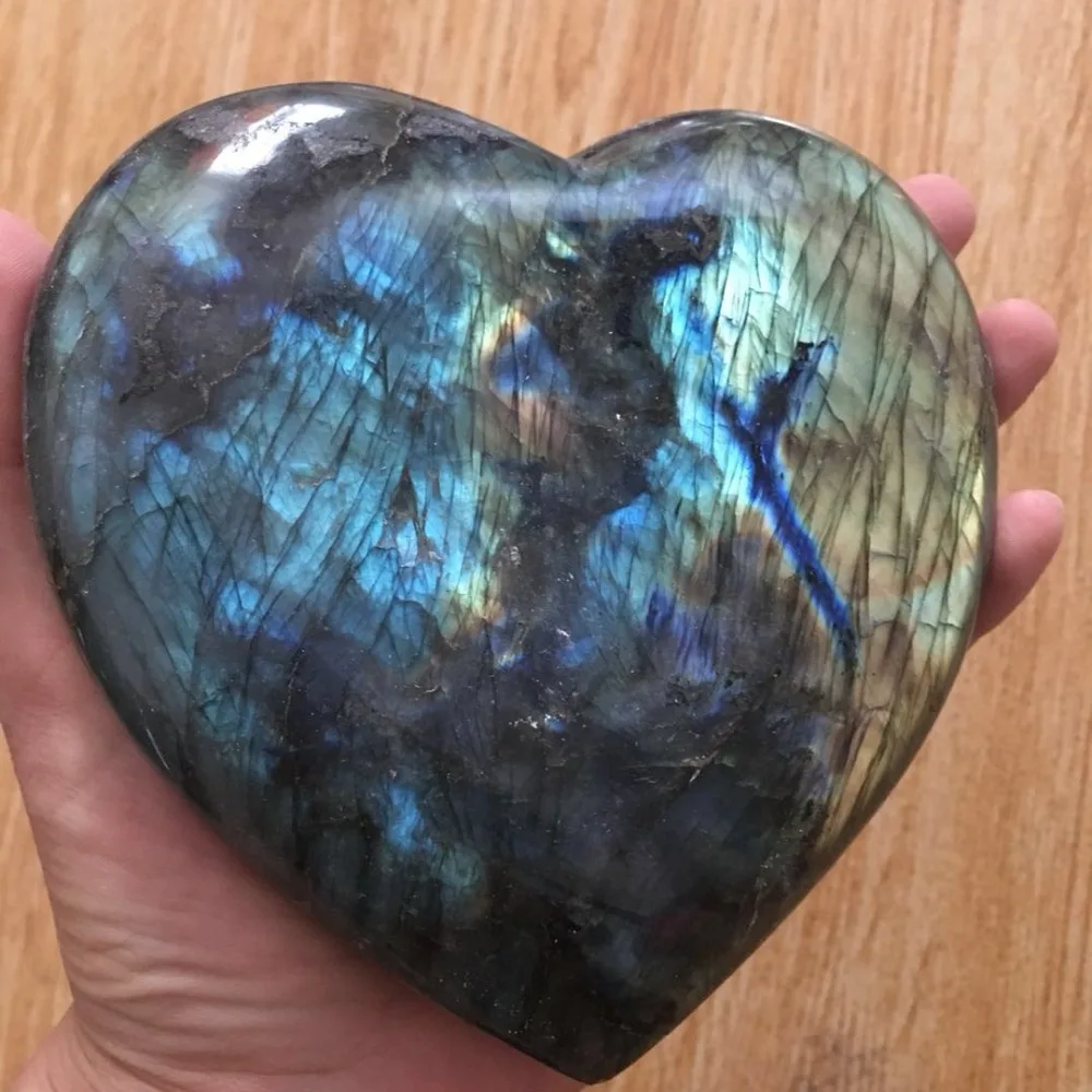 800-900g Big Size Natural Gemstone Rainbow Flash Dark Blue Labradorite Heart-shaped Mineral Stone Crystal Heart Healing | Дом и сад