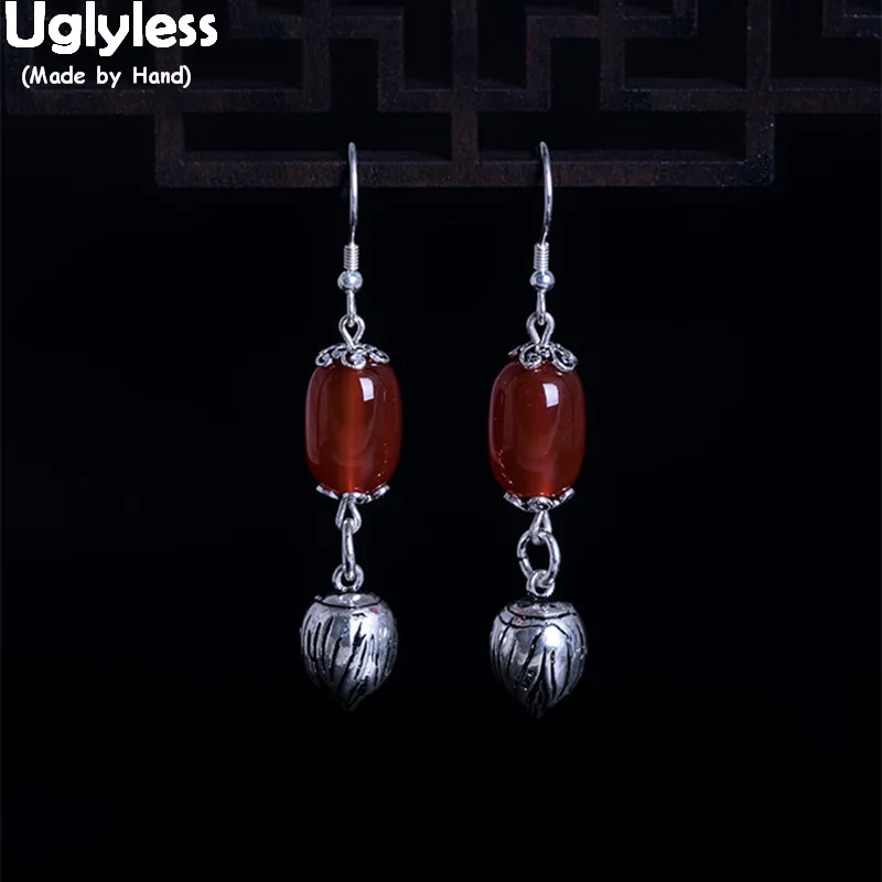 

Женские Висячие серьги из чистого серебра 925 пробы в форме лотоса, этнические изящные ювелирные изделия, Агатовые шары, серьги, летнее плать...