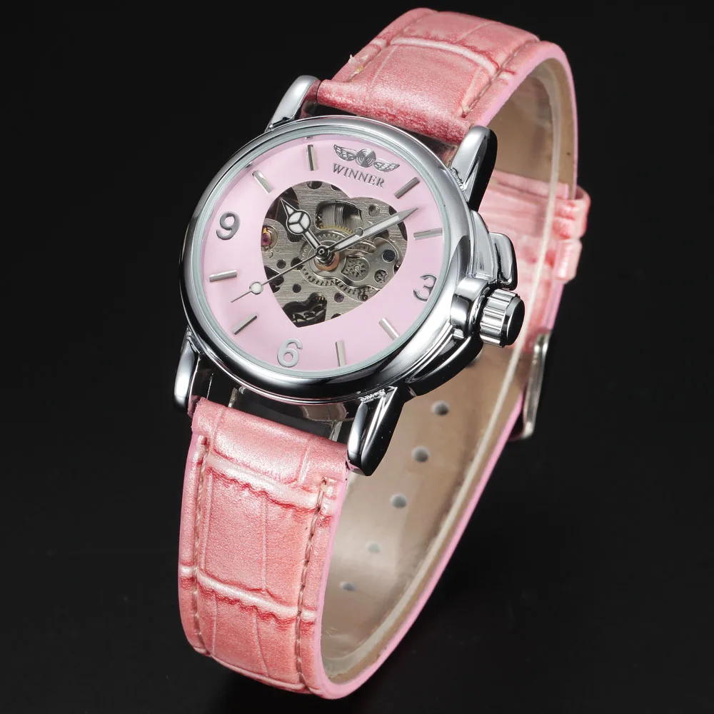 WINNER женское платье механические часы с покрытием стекло в форме сердца Скелет