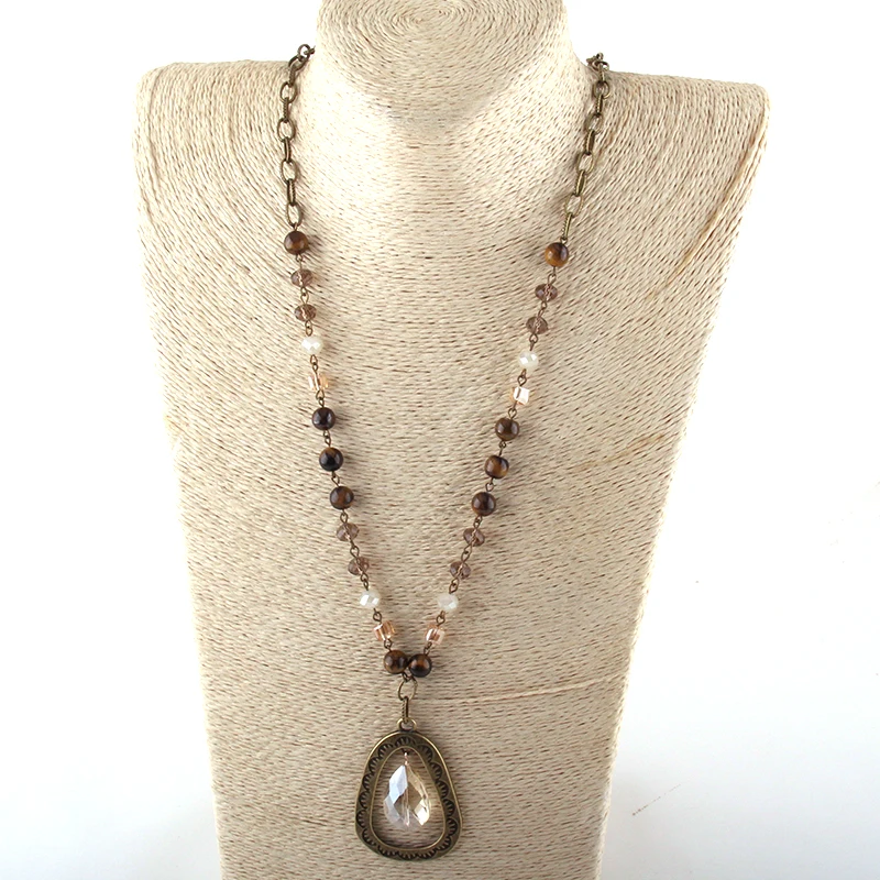 MOODPC модные ювелирные изделия из натурального камня и стекла Длинная цепочка со