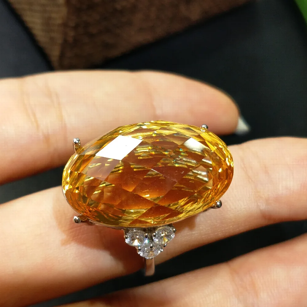 FLZB 100% натуральный цитрин 33.6ct драгоценных камней большие ужин кольцо для леди в 925