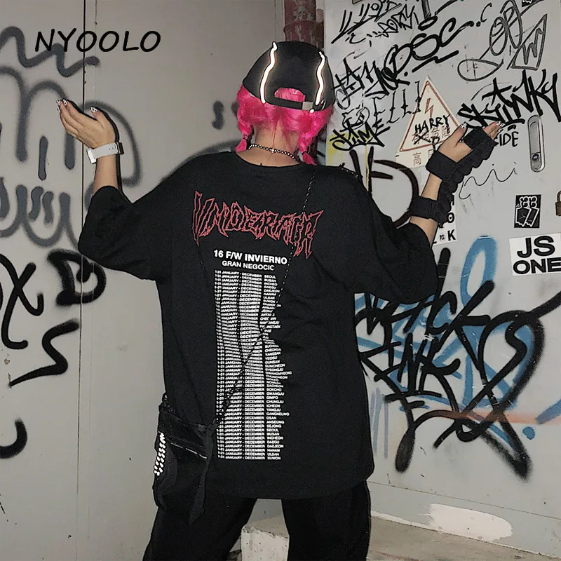 NYOOLO Harajuku стильная футболка с принтом черепа и буквами, Повседневная Уличная футболка с коротким рукавом в стиле хип-хоп, женская/Мужская одежда, топы, футболки