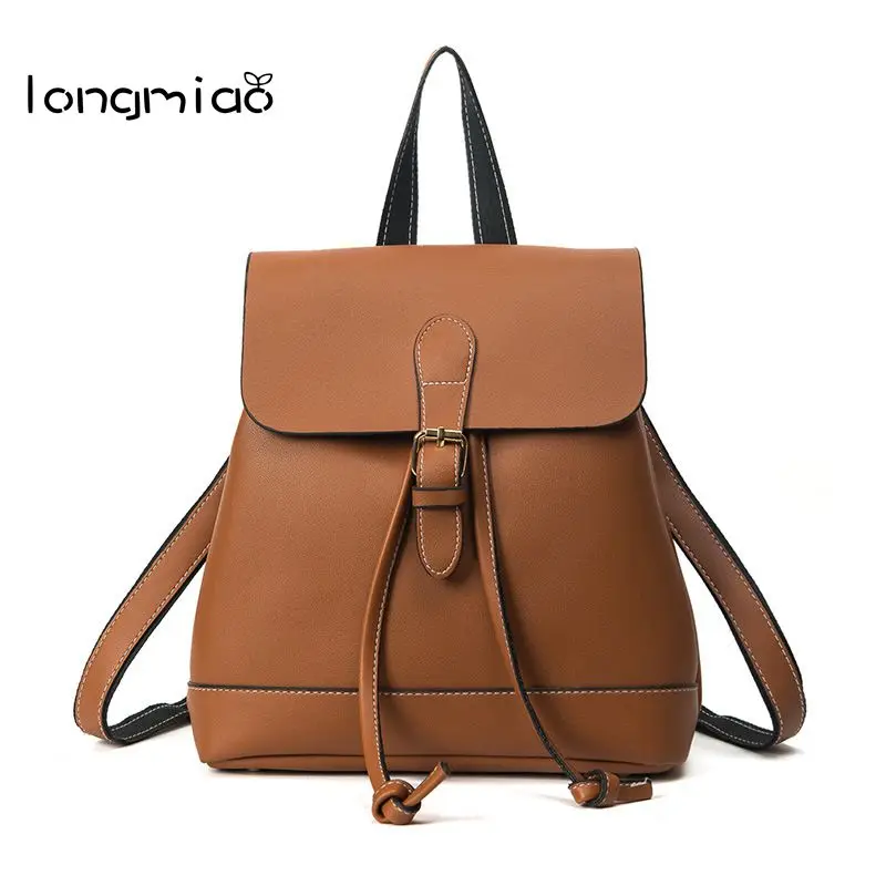 

longmiao Rotro Backpack Women PU Leather Bag Small Solid Backpack School Bags for Teenagers Girls Rucksack Mochila Feminina