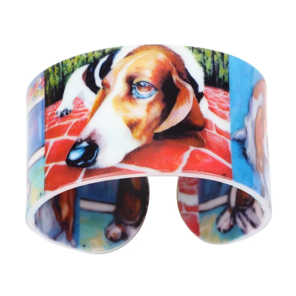 Bonsny акриловый узор широкая любовь Basset Hound браслеты для женщин Новая мода животное