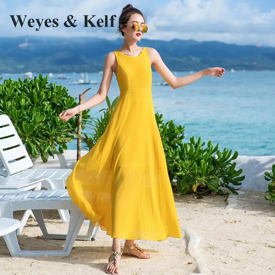 Weyes & Kelf богемное длинное шифоновое платье для женщин 2018 без рукавов с оборками