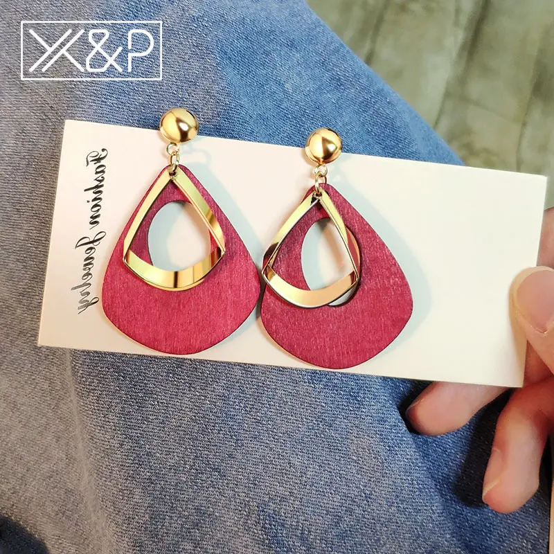 X& P винтажные металлические Висячие серьги для женщин заявление Мода Геометрические деревянные висячие серьги букле d'oreille femme ювелирные изделия