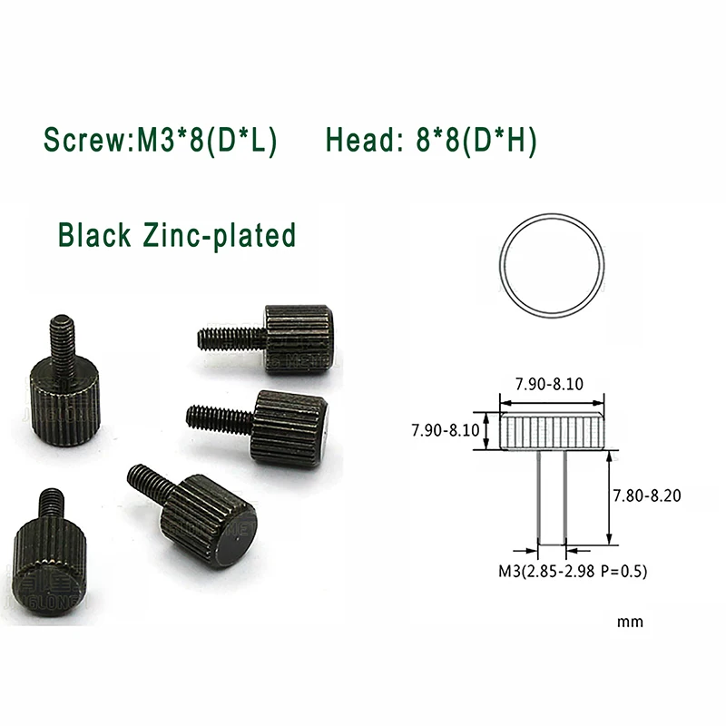 M3x8mm 10 шт. M2.5 M3 M4 нестандартный ручной винт с накатанной головкой цилиндра винты для большого пальца винты для корпуса компьютера Ni-plated черный цинк - Цвет: M3x8mm