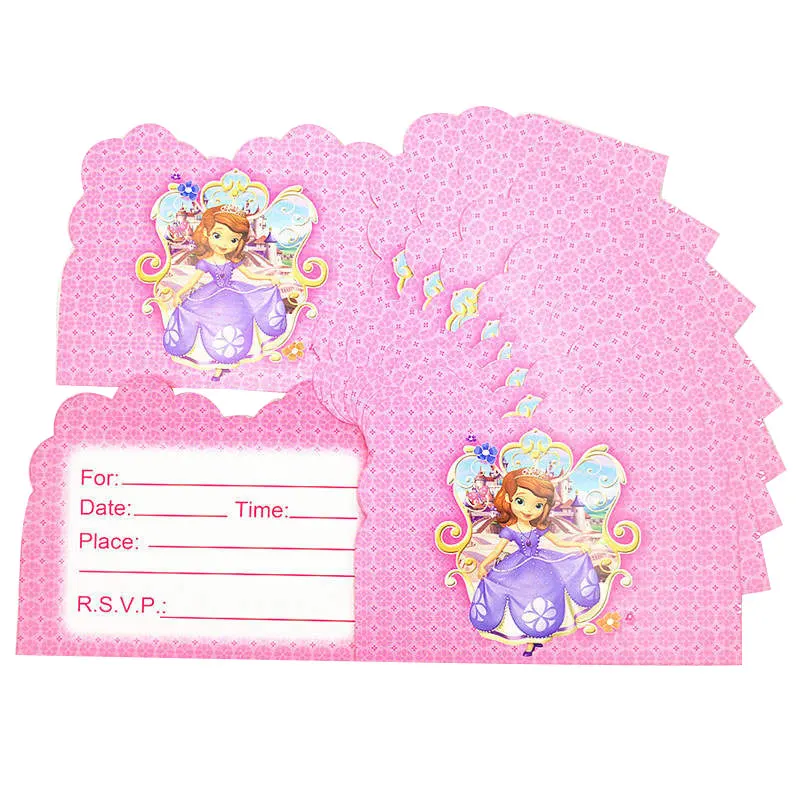 Invitation Card-10Pc Дисней Принцесса София первый день рождения тема Праздничная бумажная посуда набор для украшения детский душ вечерние принадлежности детский набор для дня рождения - Цвет: Invitation Card-10Pc