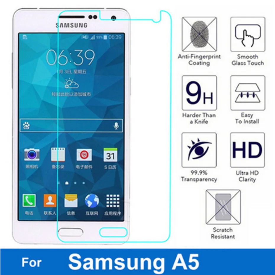 Ультратонкое защитное стекло 9H для Samsung GALAXY A5 Duos Lte закаленное A500 A5000 A500F