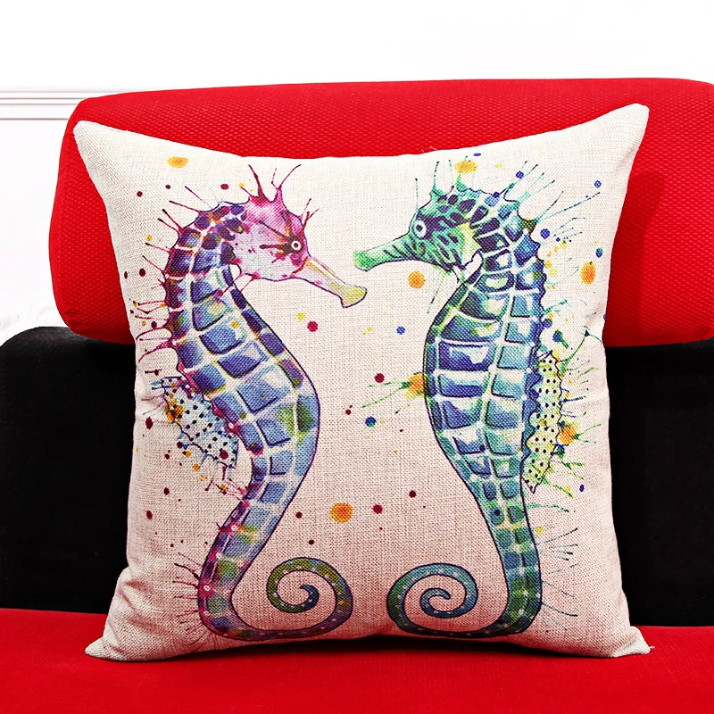 Белье морской жизни квадратный узор Чехол для подушки диван 18x18 cm не включают в