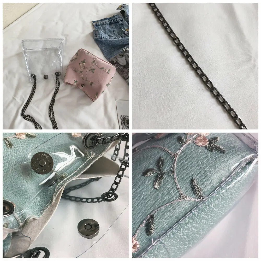 Женская прозрачная сумка мессенджер тоут через плечо с вышитыми цветами 2019|Сумки