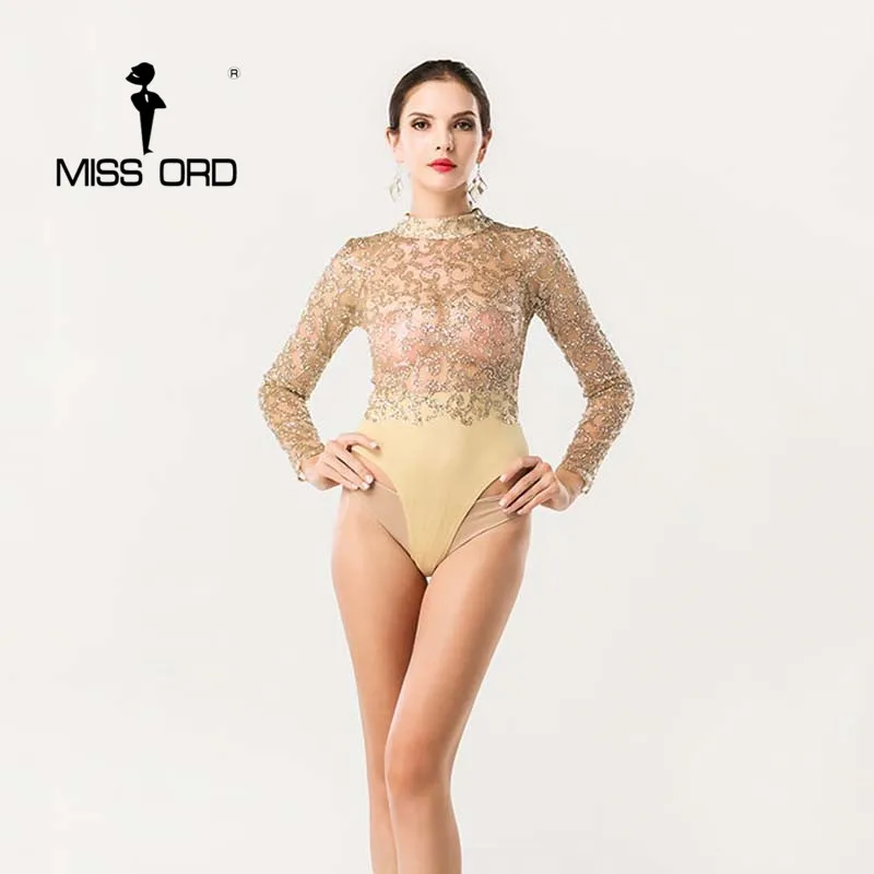 Комбинезон Missord с длинным рукавом и о вырезом блестками FT4384 2020|sequin bodysuit|sequin