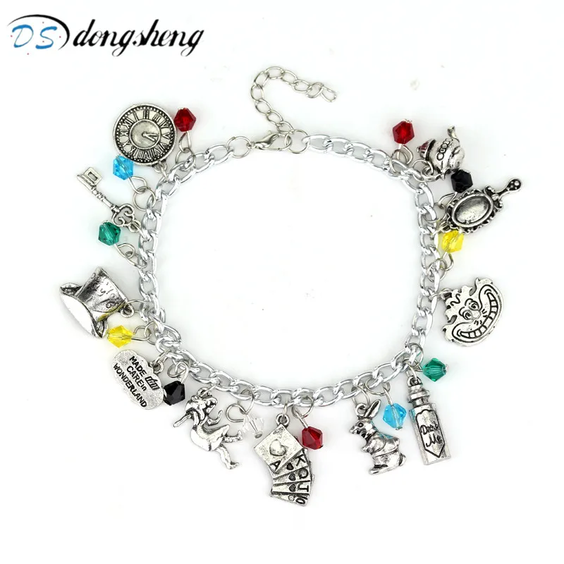 

dongsheng Fairy Charm Bracelets&Bangles Fairy Tale Story Rabbit Hat Key Clock Red Crystal Beads Bracelet