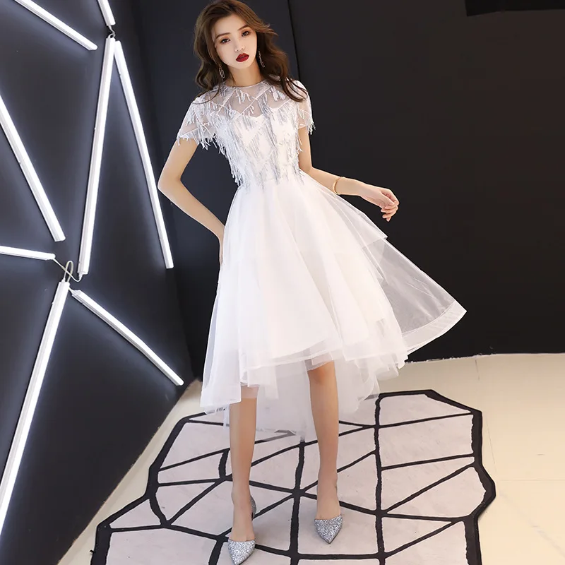 high low length Это YiiYa вечерние платья элегантные кружевные иллюзионные Короткие рукава Свадебное торжественное платье с блестками трапециевидные Длинные вечерние платья на молнии E409 - Цвет: high low length