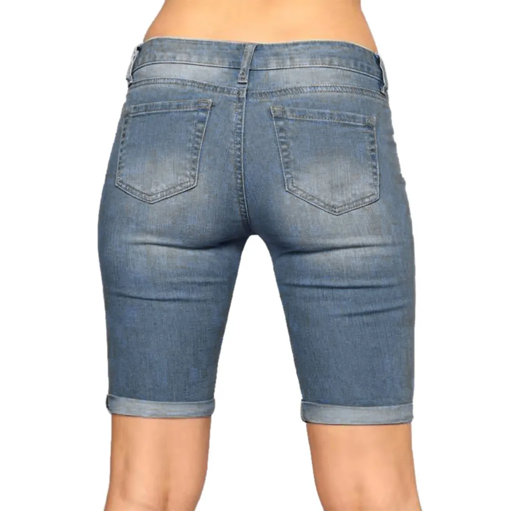 Новинка женские летние джинсовые шорты с эластичной резинкой на талии карманами