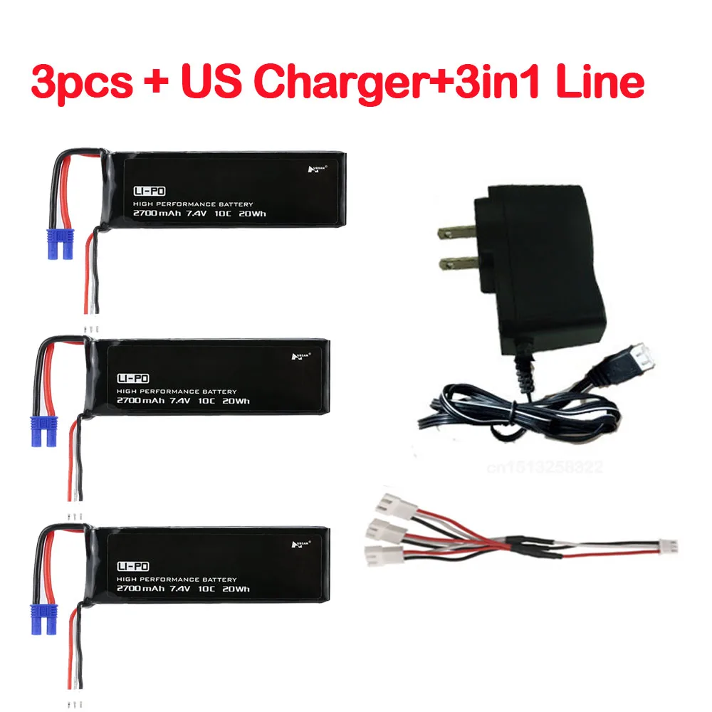 3XBatteryUSChargerLN Hubsan H501C H501S X4 7,4 В 2700 мАч lipo аккумулятор с B3 зарядное устройство для радиоуправляемого квадрокоптера дрона H501S аксессуары Запчасти - Цвет: 3XBatteryUSChargerLN