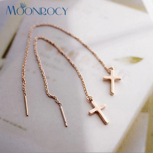MOONROCY бесплатная доставка модные длинные женские серьги из розового золота с