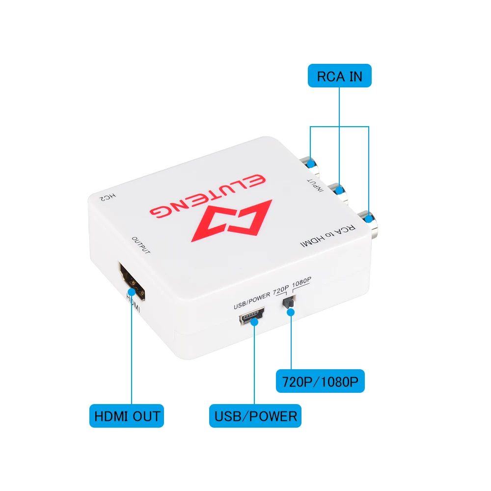 ELUTENG AV to HDMI Converter 3 RCA CVBS Composite Audio Video Adapter Upscaler 1080P Support HDCP PAL NTSC for Wii TV PS4 etc |
