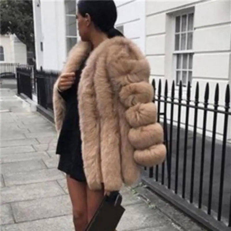 Женское меховое пальто из лисы, зимнее серое, 5XL, розовое пальто из меха лисы, теплое плюшевое пальто, брендовая Меховая куртка, женская утепленная верхняя одежда из искусственного меха